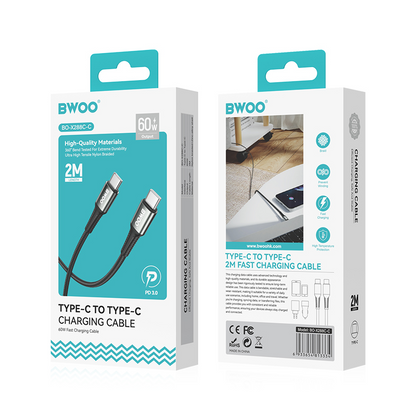 Datový a nabíjecí kabel USB-C - USB-C BWOO BO-X288C-C, 60W, 1m, černý