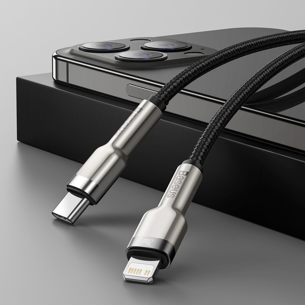 Datový a nabíjecí kabel USB-C - Lightning Baseus Cafule Metal Series, 20W, 2m, Černý CATLJK-B01