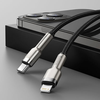 Datový a nabíjecí kabel USB-C - Lightning Baseus Cafule Metal Series, 20W, 2m, Černý CATLJK-B01