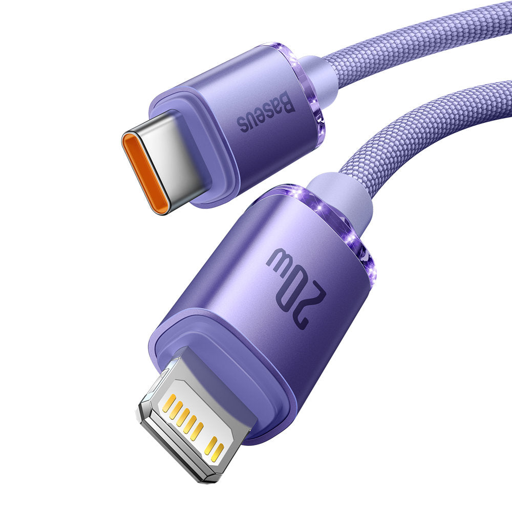 Datový a nabíjecí kabel USB-C - Lightning Baseus Crystal Shine Series, 20W, 2m, Fialový CAJY000305