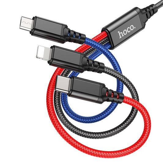 Nabíjecí kabel USB-A - Lightning / microUSB / USB-C HOCO X76 3v1, 18W, 1m, vícebarevný