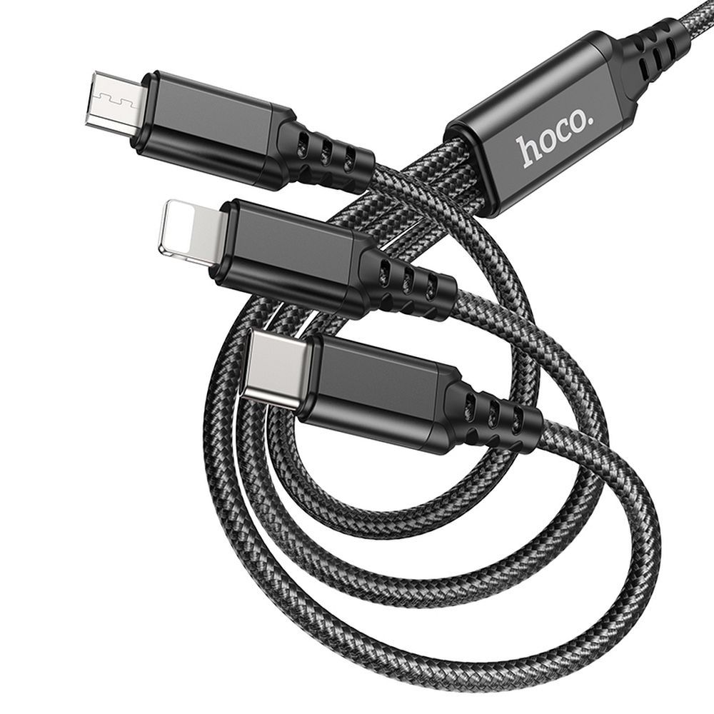 Nabíjecí kabel USB-A - Lightning / microUSB / USB-C HOCO X76 3v1, 18W, 1m, černý