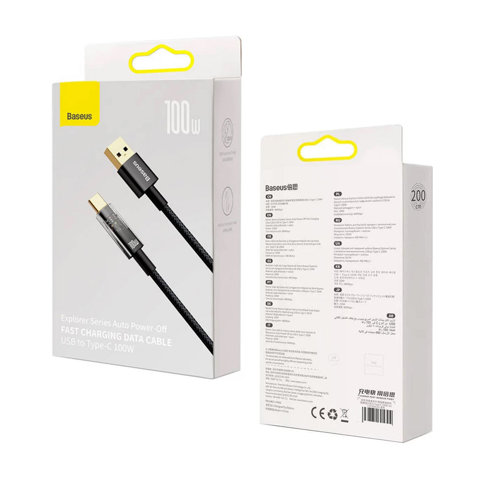 Datový a nabíjecí kabel USB-A - USB-C Baseus Explorer, 100W, 2m, černý CATS000301