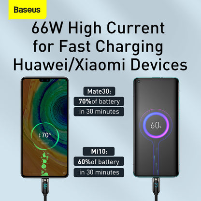 Datový a nabíjecí kabel USB-A - USB-C Baseus Display, 66W, 2m, černý CASX020101