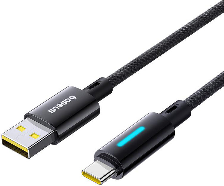 Datový a nabíjecí kabel USB-A - USB-C Baseus Lit Button Control, 100W, 1m, Černý P10379002121-00