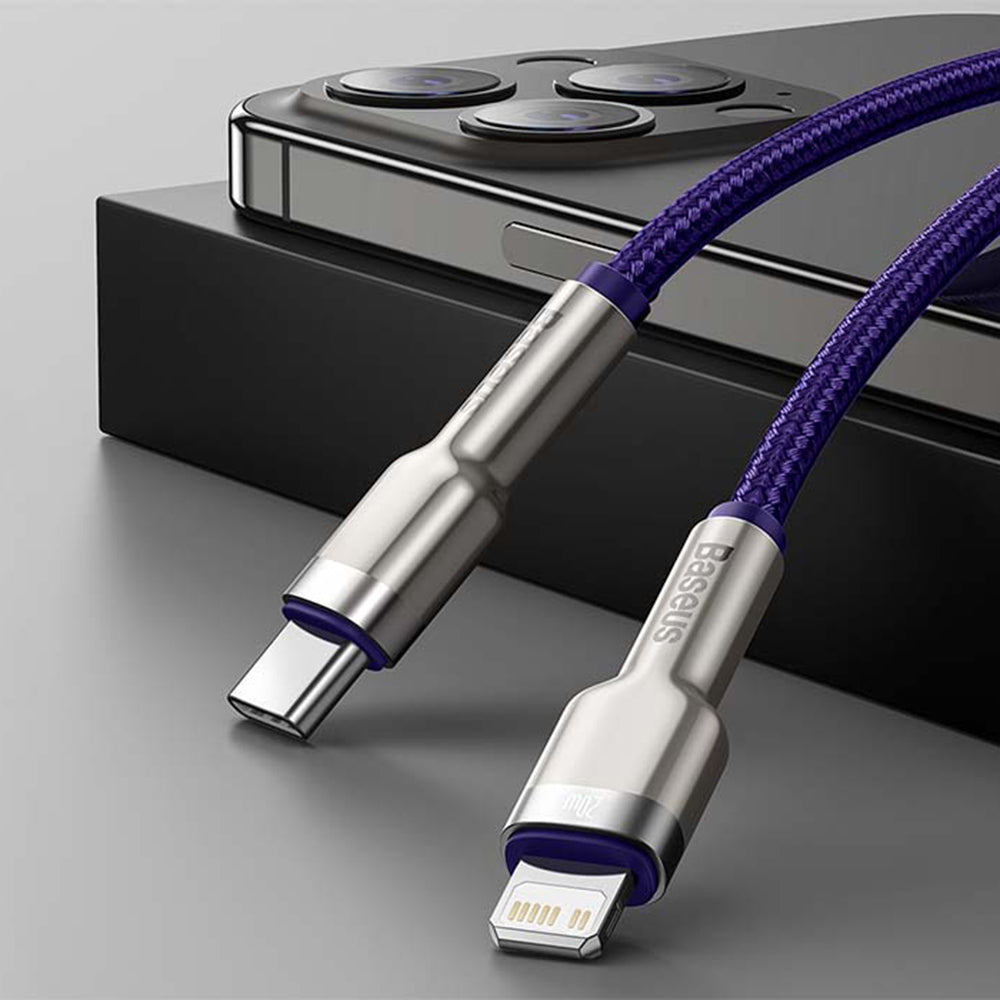 Datový a nabíjecí kabel USB-C - Lightning Baseus Cafule Metal Series, 20W, 1m, Fialový CATLJK-A05