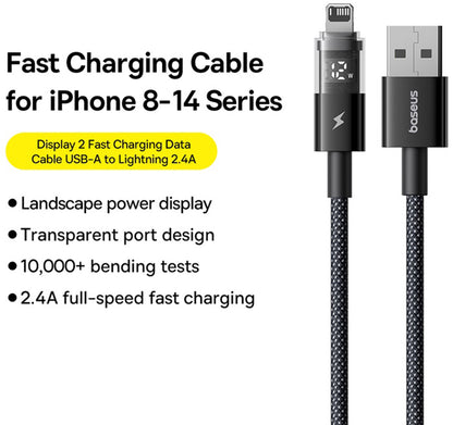 Datový a nabíjecí kabel USB-A - Lightning Baseus Display 2, 18W, 2m, Černý P10382700121-01