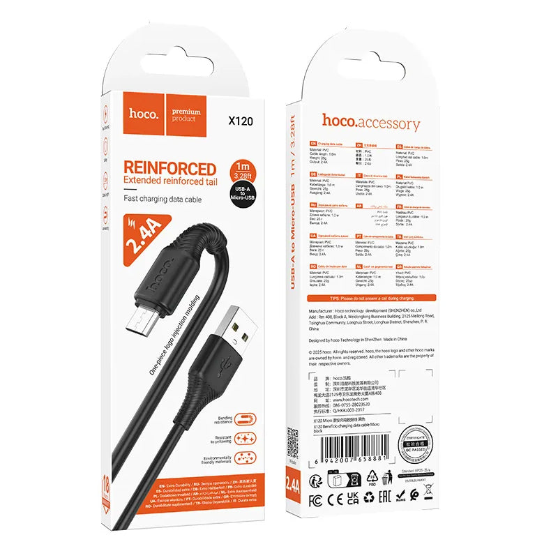 Datový a nabíjecí kabel USB-A - microUSB HOCO X120, 18W, 1m, černý