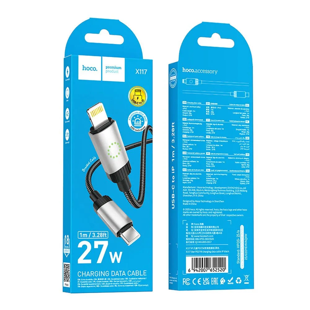 Datový a nabíjecí kabel USB-C - Lightning HOCO X117, 27W, 1m, černý