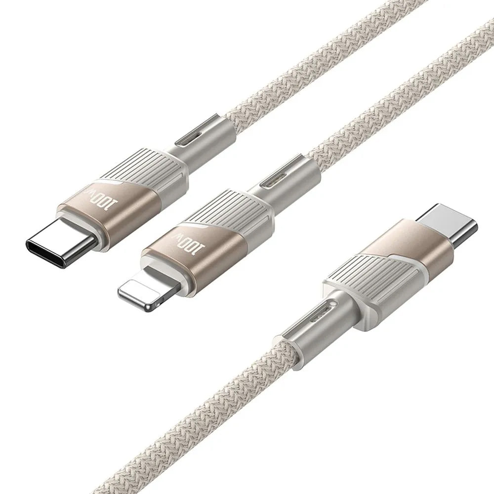 Datový a nabíjecí kabel USB-C - 2 x USB-C HOCO U139 2v1, 100W, 1.2m, Zlatý