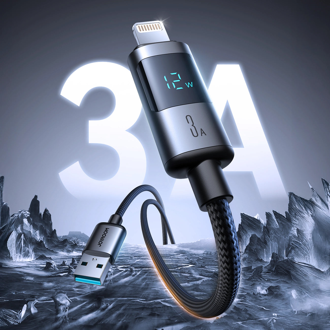 Datový a nabíjecí kabel USB-A - Lightning Joyroom S-A16 Pro Prism Display, 12W, 1.2m, černý