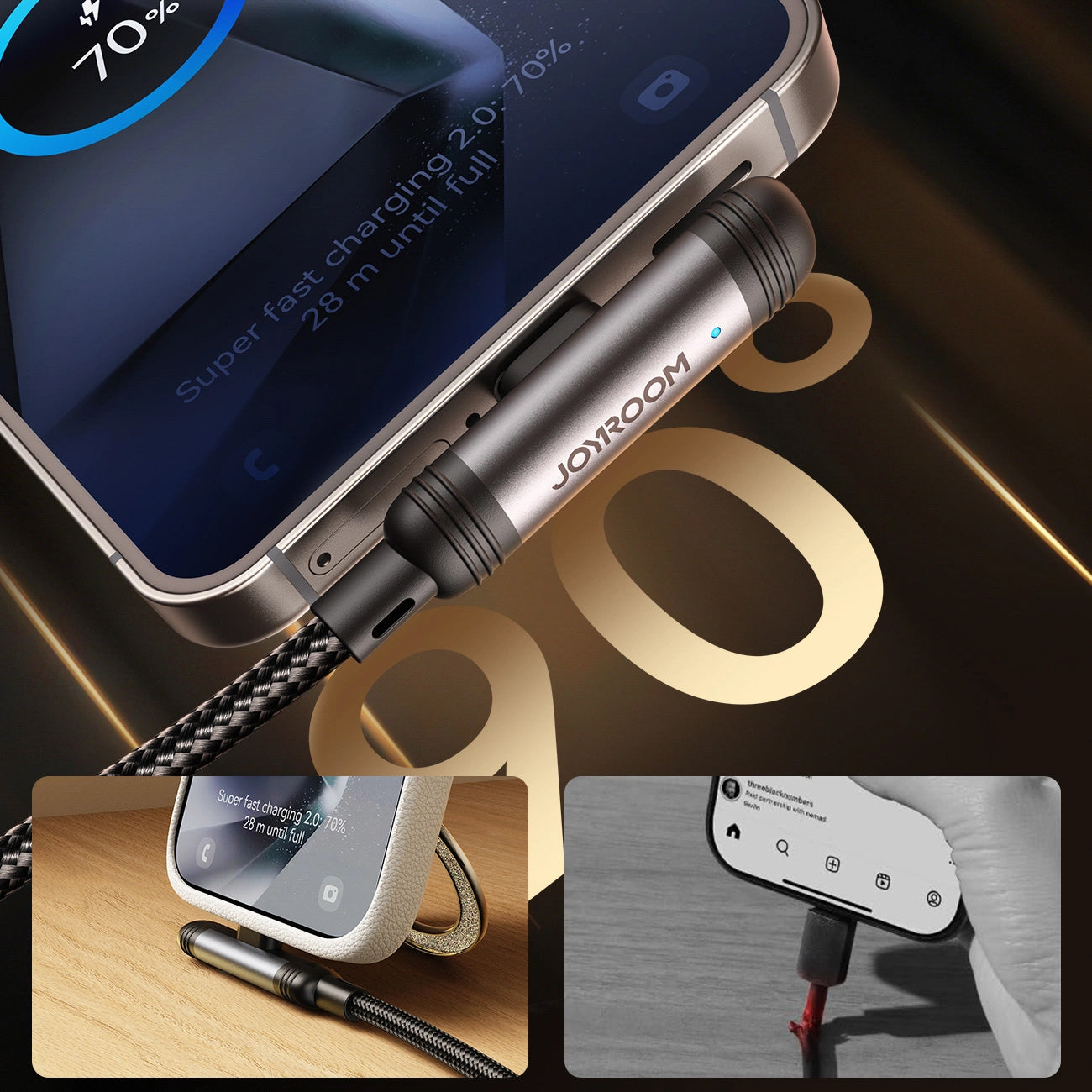 Datový a nabíjecí kabel USB-C - USB-C Joyroom S-A56 EnjoyX Angled, 60W, 1.2m, černý
