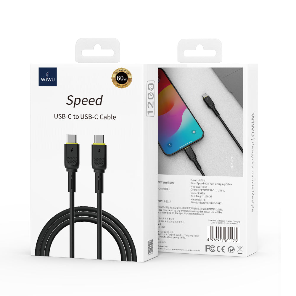 Datový a nabíjecí kabel USB-C - USB-C WiWu Wi-C034, 60W, 1.2m, Černý
