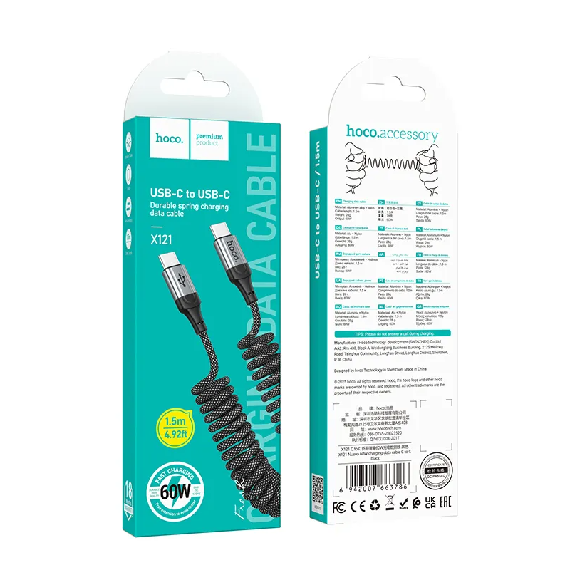 Kabel pro data a nabíjení USB-C - USB-C HOCO X121, 60W, 1.5m, černý