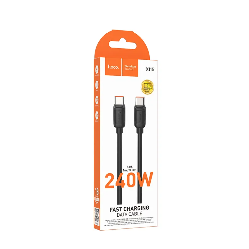 Datový a nabíjecí kabel USB-C - USB-C HOCO X115, 240W, 1m, černý