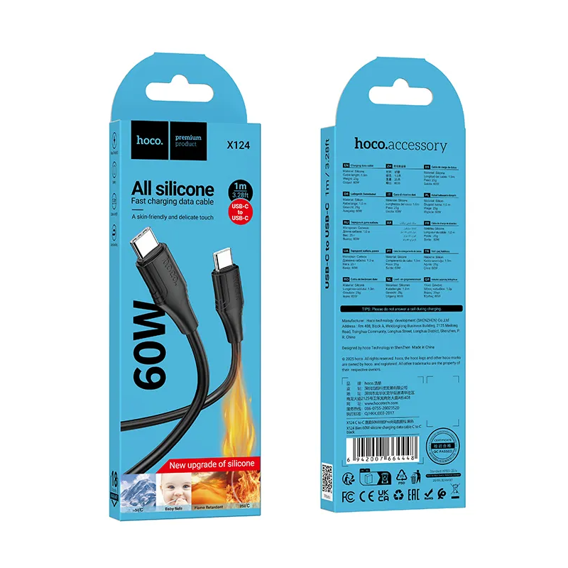 Datový a nabíjecí kabel USB-C - USB-C HOCO X124, 60W, 1m, černý