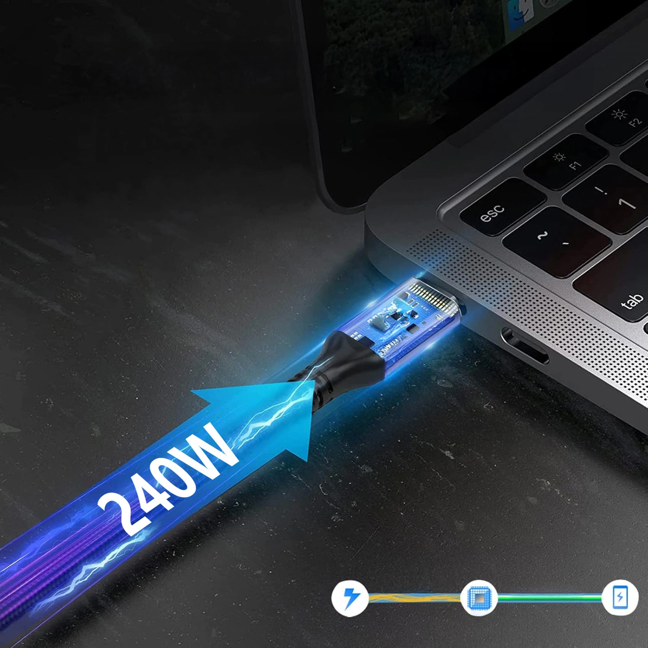 Datový a nabíjecí kabel USB-C - USB-C WZK WPS-UY42S, 240W, 2m, černý