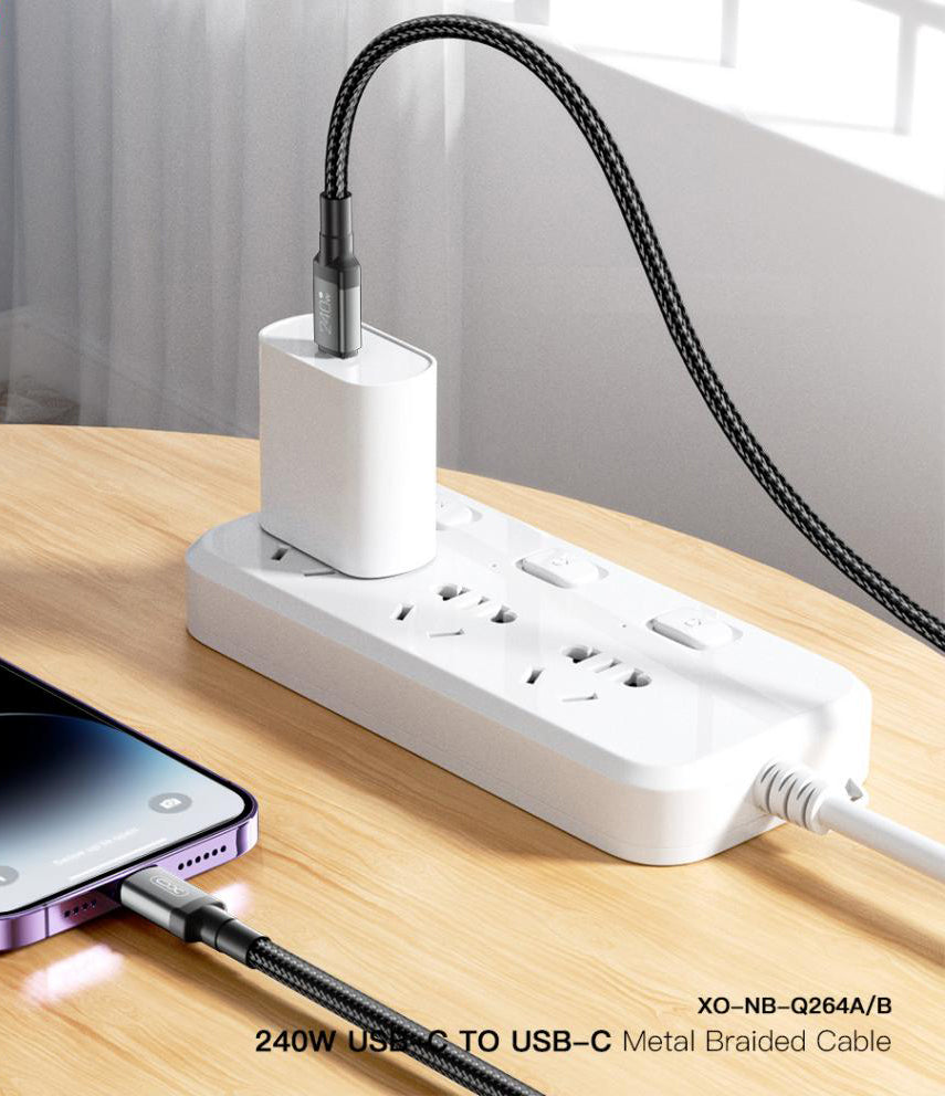 Datový a nabíjecí kabel USB-C - USB-C XO Design NB-Q264B, 240W, 2m, Černý