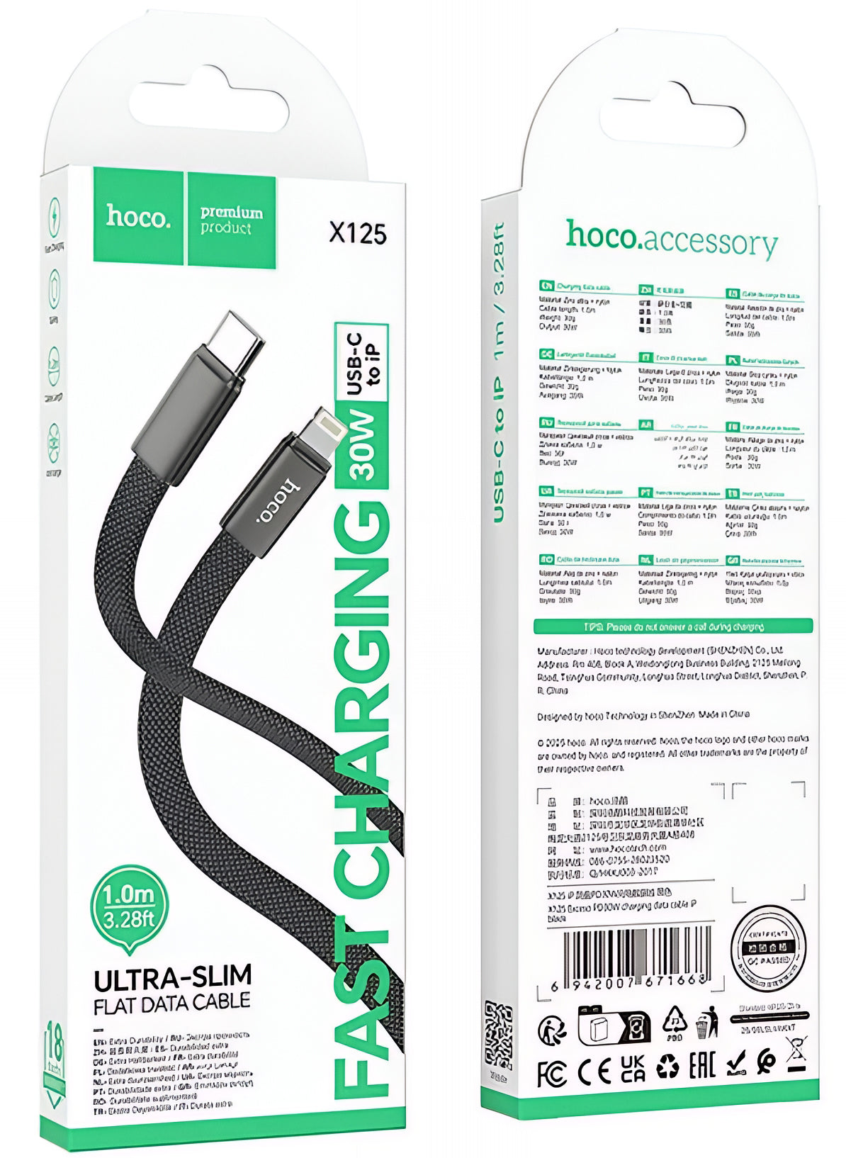 Datový a nabíjecí kabel USB-C - Lightning HOCO X125, 30W, 1m, černý