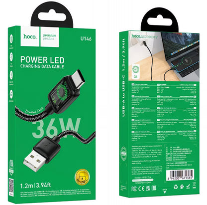 Datový a nabíjecí kabel USB-A - USB-C HOCO U146, 36W, 1.2m, černý