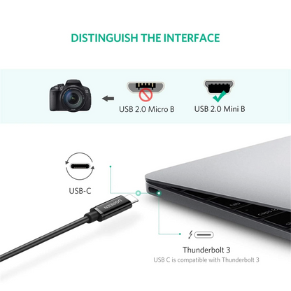 Datový a nabíjecí kabel USB-C - miniUSB UGREEN US242, 18W, 1m, černý