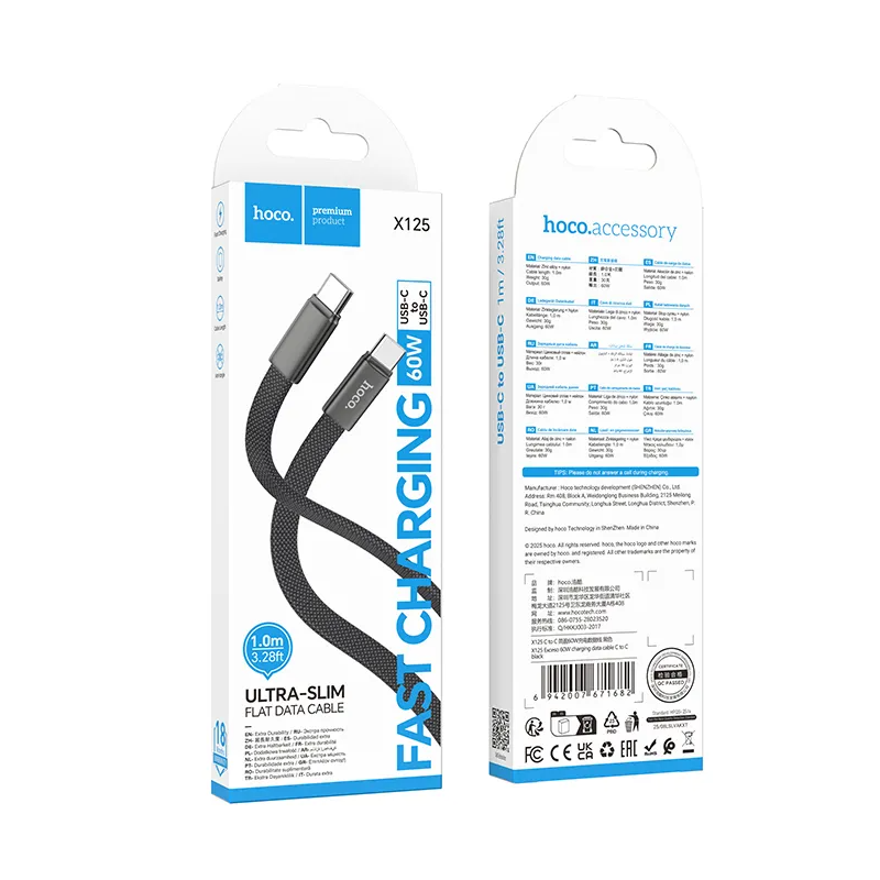 Datový a nabíjecí kabel USB-C - USB-C HOCO X125, 60W, 1m, černý