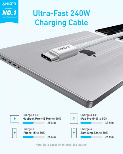 Datový a nabíjecí kabel USB-C - USB-C Anker Zolo, 240W, 1.8m, Bílý A8060H22