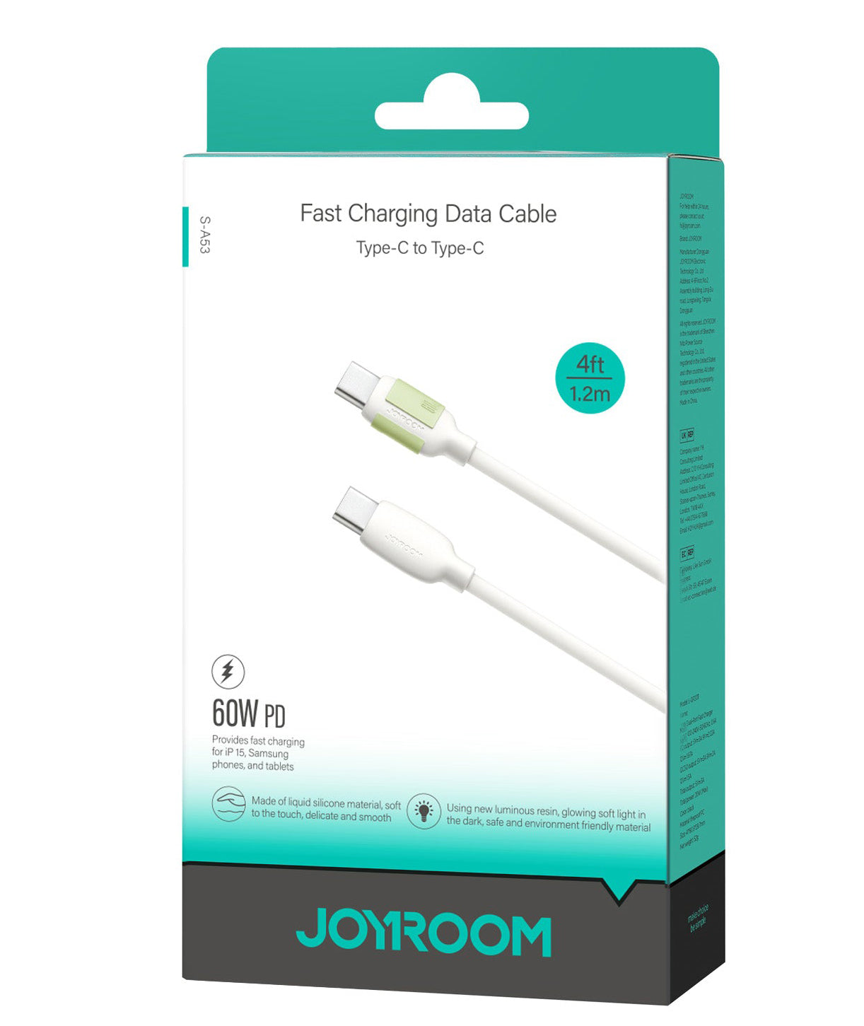 Datový a nabíjecí kabel USB-C - USB-C Joyroom S-A53, 60W, 1.2m, Béžový