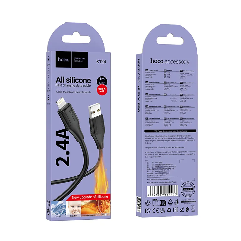 Datový a nabíjecí kabel USB-A - Lightning HOCO X124, 18W, 1m, černý