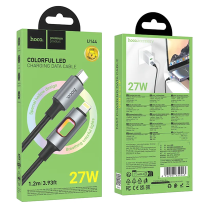 Datový a nabíjecí kabel USB-C - Lightning HOCO U144 Led, 27W, 1,2m, černý