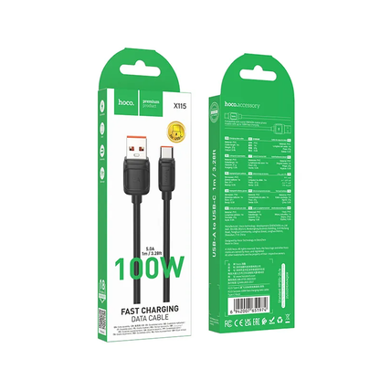 Datový a nabíjecí kabel USB-A - USB-C HOCO X115, 100W, 1m, černý