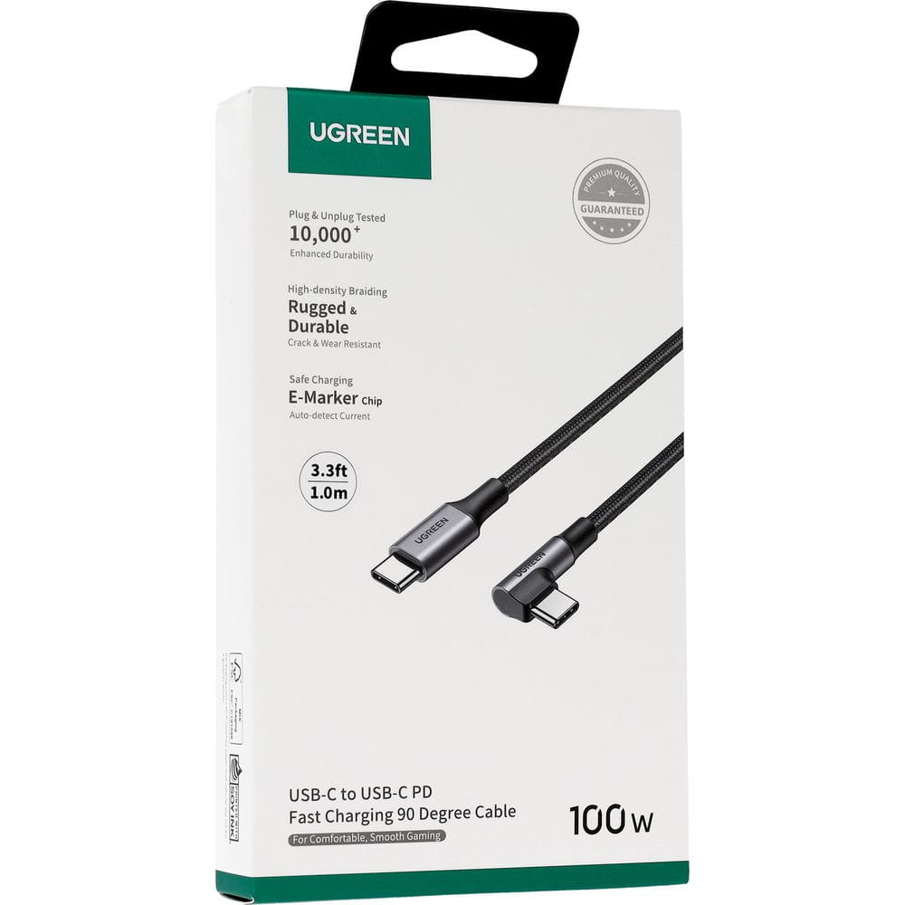 USB-C datový a nabíjecí kabel - USB-C UGREEN US334 úhlový, 100W, 1m, černý