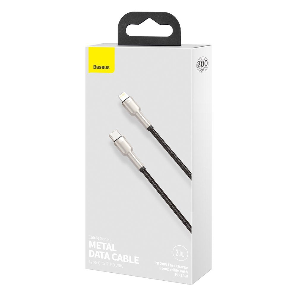 Datový a nabíjecí kabel USB-C - Lightning Baseus Cafule Metal Series, 20W, 2m, Černý CATLJK-B01
