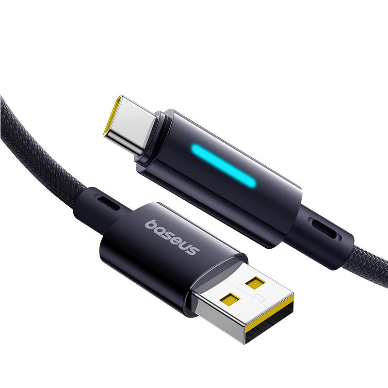 Datový a nabíjecí kabel USB-A - USB-C Baseus Lit Button Control, 100W, 1m, Černý P10379002121-00