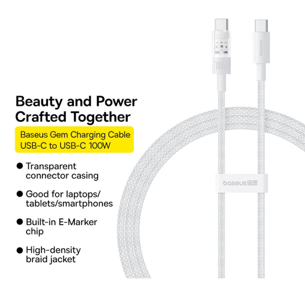 Datový a nabíjecí kabel USB-C - USB-C Baseus Gem, 100W, 2m, Bílý P10373000211-01
