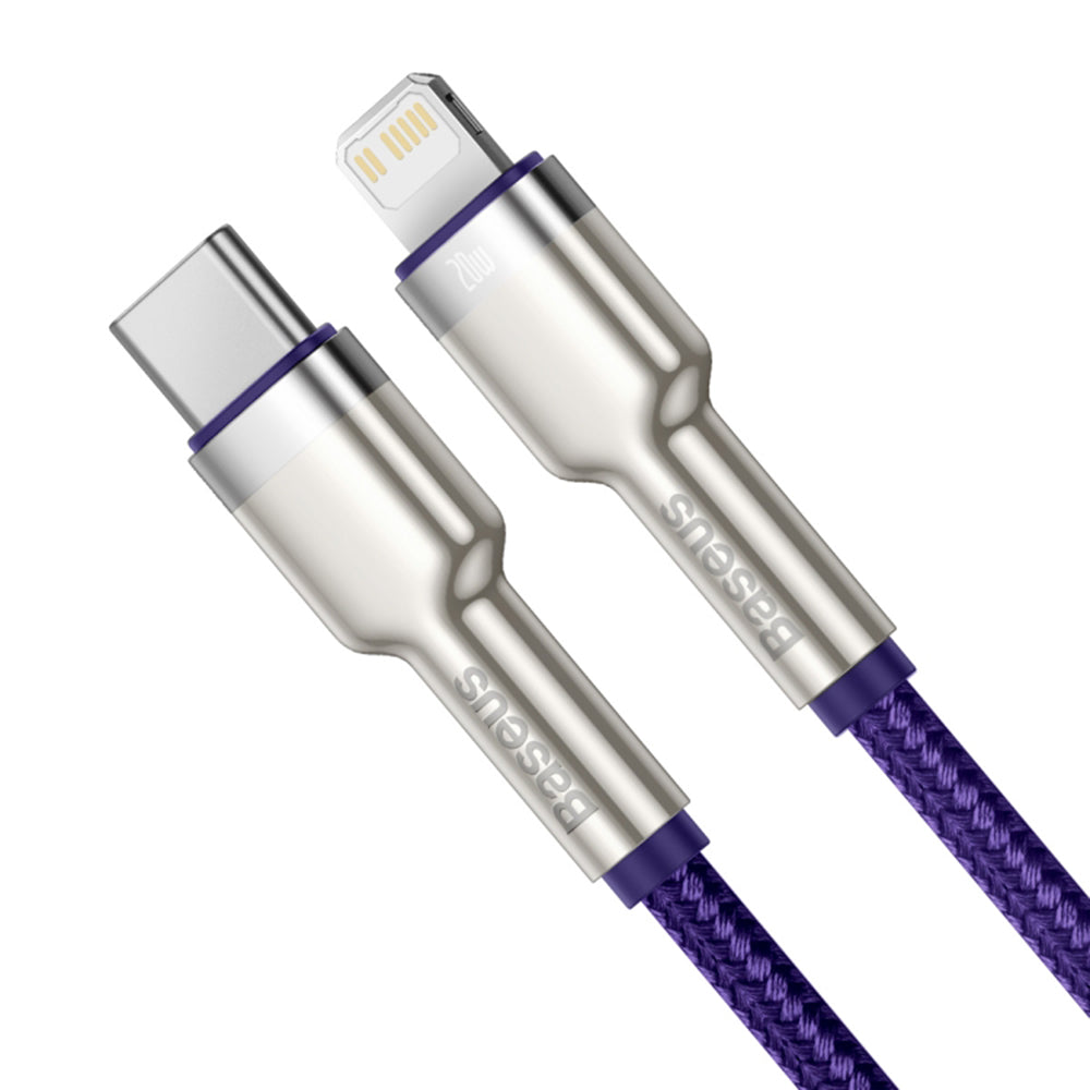 Datový a nabíjecí kabel USB-C - Lightning Baseus Cafule Metal Series, 20W, 1m, Fialový CATLJK-A05