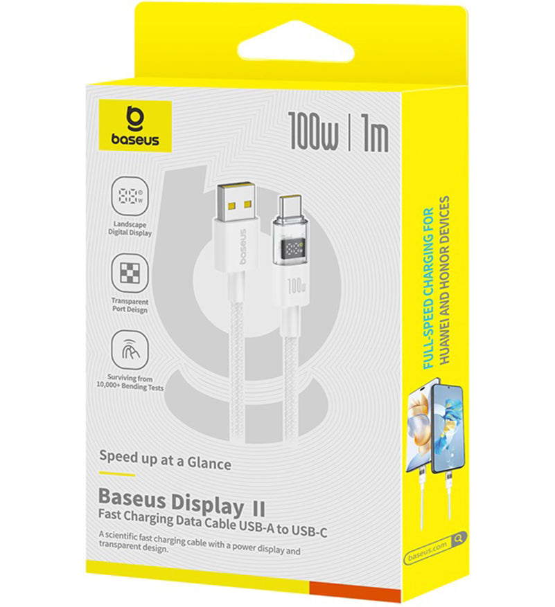 Kabel pro data a nabíjení USB-A - USB-C Baseus Display 2, 100W, 1m, bílý P10382701211-00