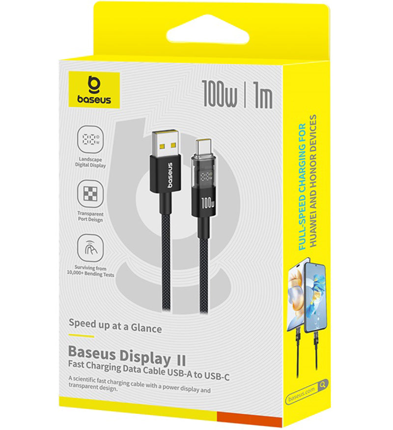Datový a nabíjecí kabel USB-A - USB-C Baseus Display 2, 100W, 1m, Černý P10382701121-00