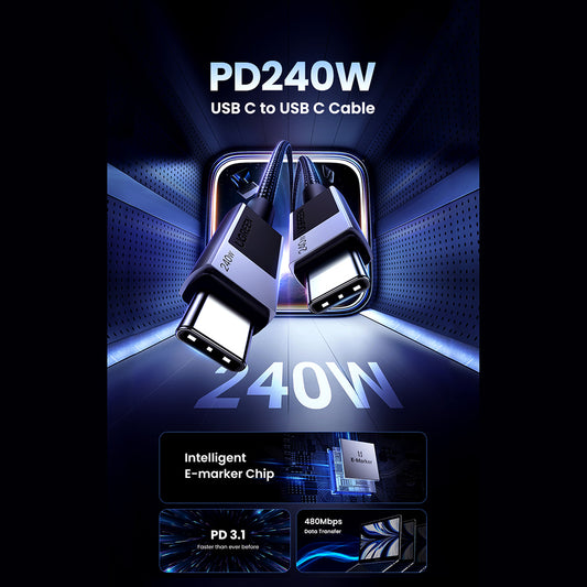 Datový a nabíjecí kabel USB-C - USB-C UGREEN L513, 240W, 2m, Černý