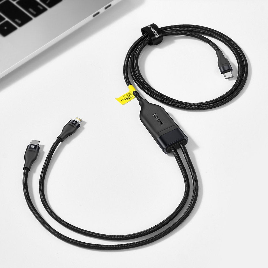 Datový a nabíjecí kabel USB-C - Lightning / USB-C Baseus Flash Series 2v1, 100W, 1.2m, Černý CA1T2-F01