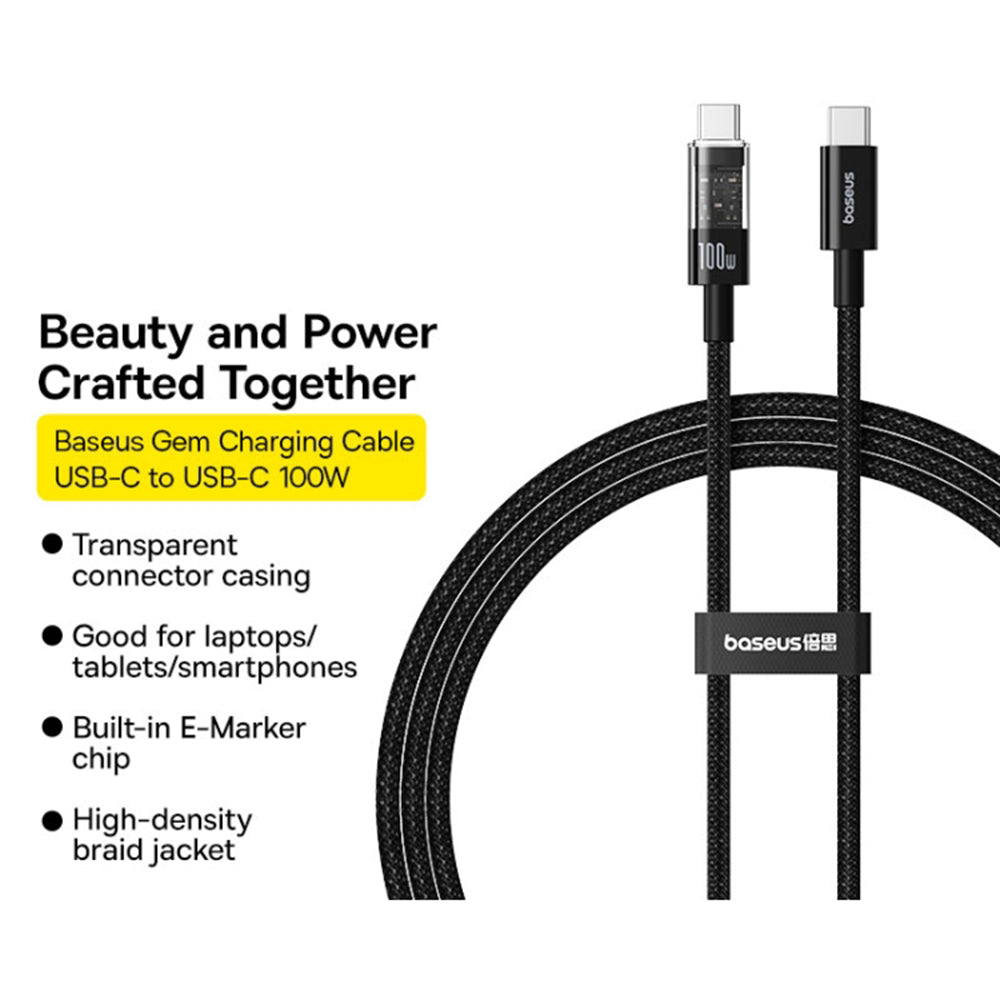 Datový a nabíjecí kabel USB-C - USB-C Baseus Gem, 100W, 1m, Černý P10373000111-00