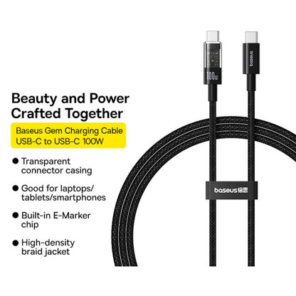 Datový a nabíjecí kabel USB-C - USB-C Baseus Gem, 100W, 1m, Černý P10373000111-00
