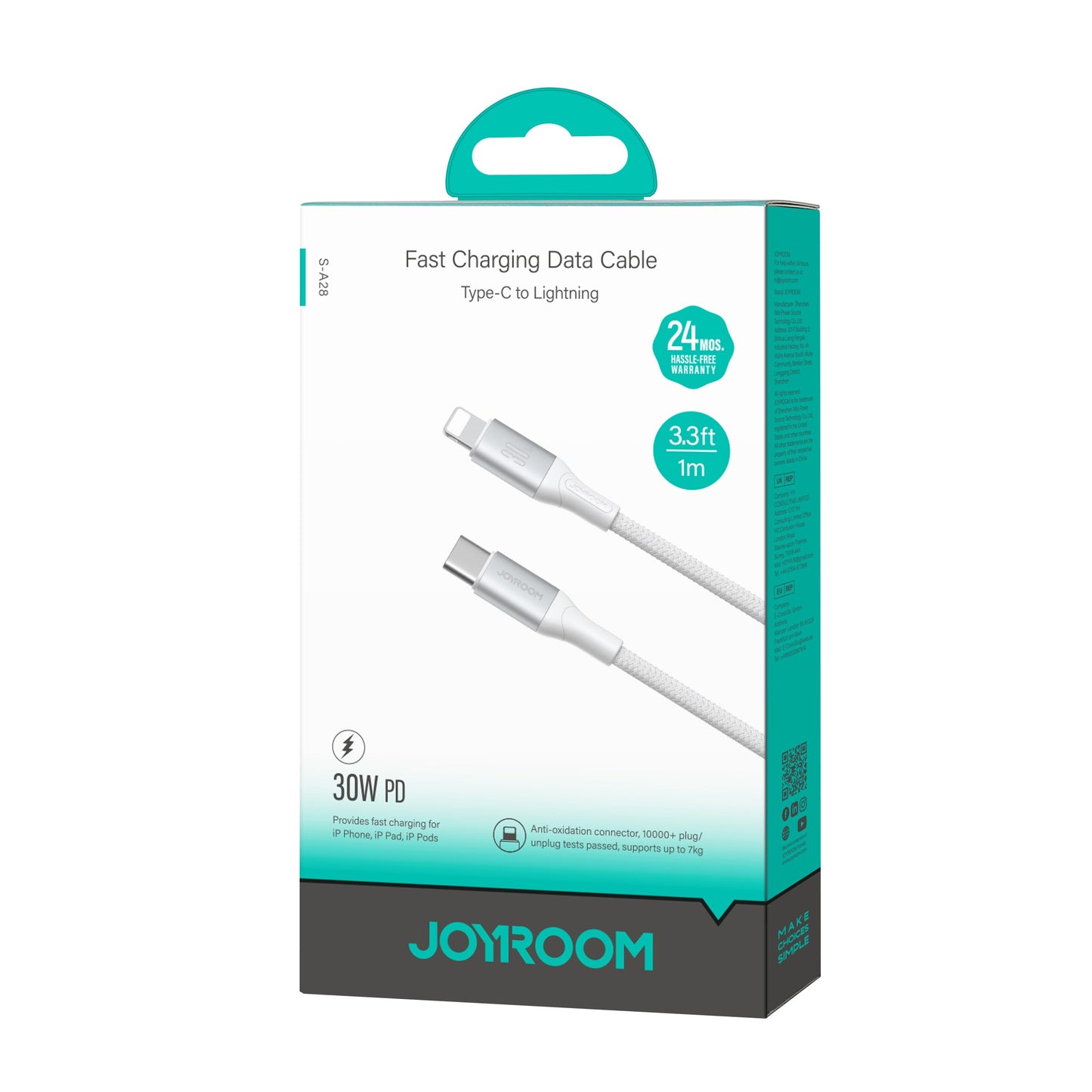 USB-C to Lightning Data and Charging Cable Joyroom S-A28 Flash, 30W, 1m, White
