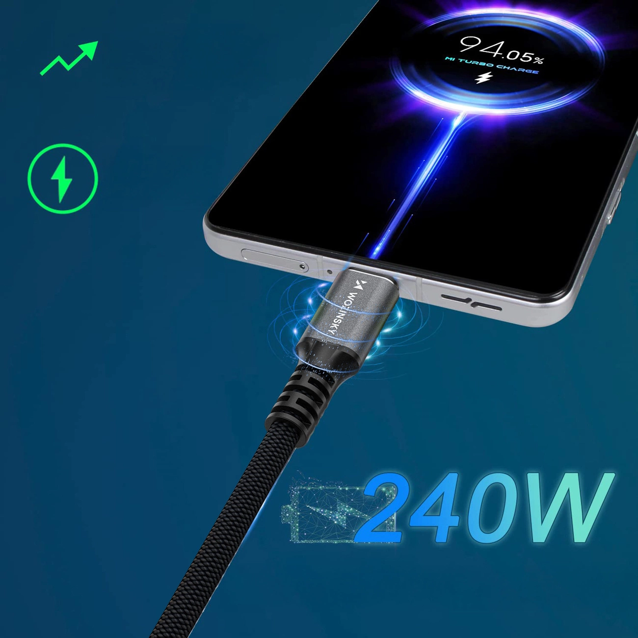 Datový a nabíjecí kabel USB-C - USB-C WZK WPS-UY42S, 240W, 2m, černý