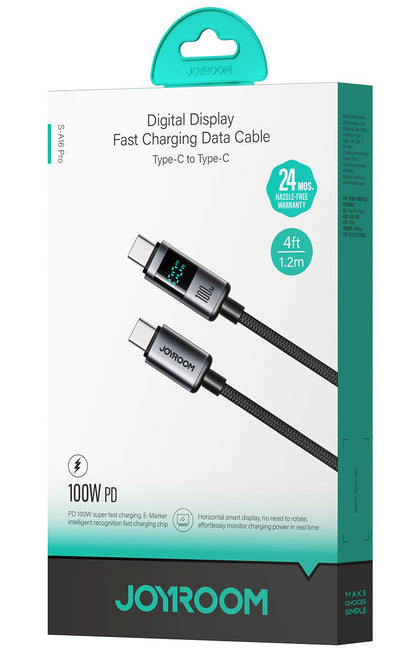 Kabel pro data a nabíjení USB-C - USB-C Joyroom S-A16 Pro Prism Display, 100W, 1.2m, černý