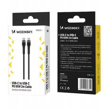 Datový a nabíjecí kabel USB-C - USB-C WZK WNBCC2, 65W, 2m, černý