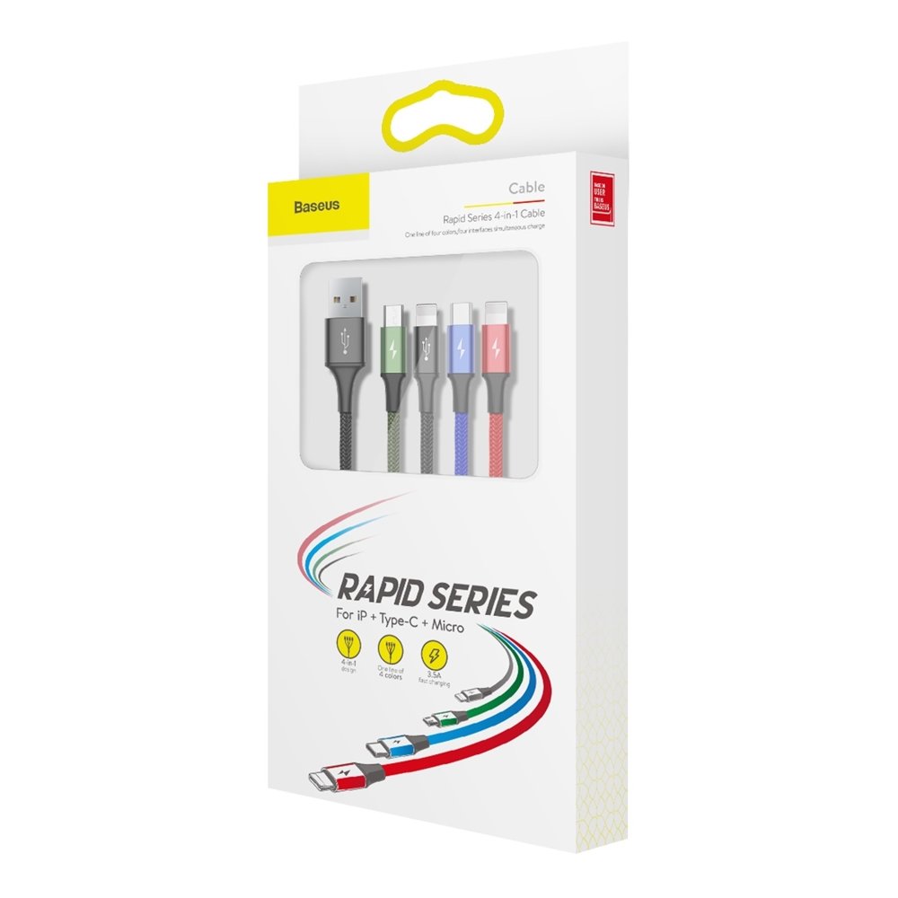 Nabíjecí kabel USB-A - 2 x Lightning / microUSB / USB-C Baseus Rapid 4v1, 20 W, 1,2 m, černý CA1T4-A01