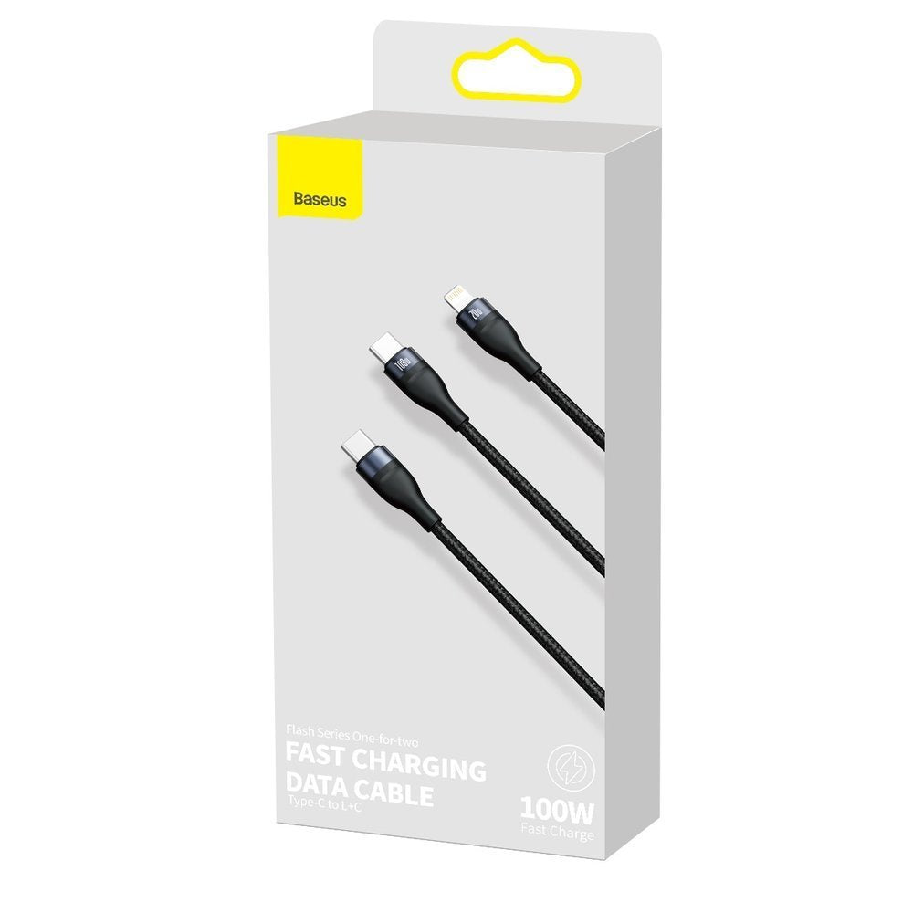 Datový a nabíjecí kabel USB-C - Lightning / USB-C Baseus Flash Series 2v1, 100W, 1.2m, Černý CA1T2-F01