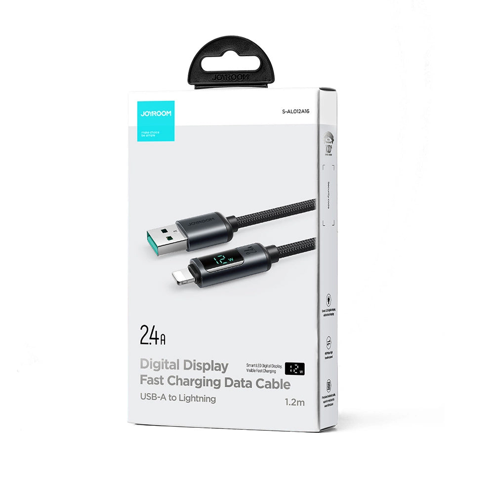 USB-A - Lightning Joyroom S-A16 Prism Display Data and Charging Cable, 12W, 1.2m, Black