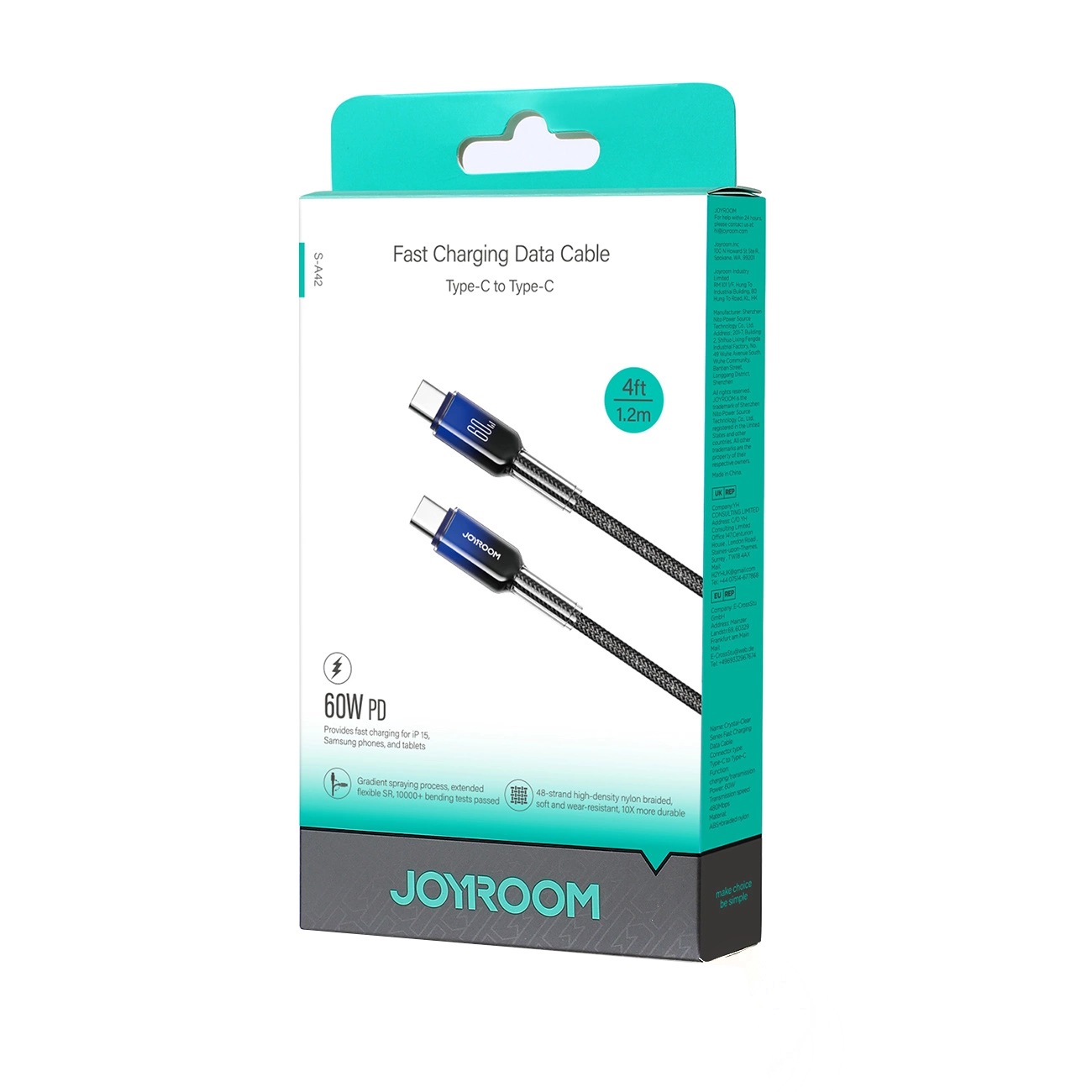 Kabel pro data a nabíjení USB-C - USB-C Joyroom S-A42, 60W, 1.2m, černý